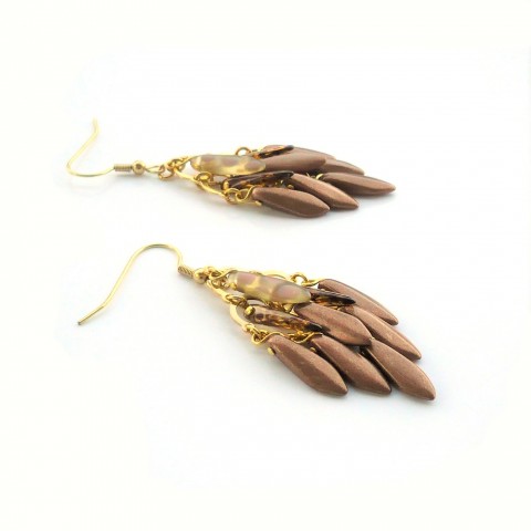 Zlato-hnědé vánkové náušnice modrý dárek modrá lístek láska jaro nebe léto jemné modré valentýn výrazné něžné nebeská obloha ples plesové velké slavnostní večerní světlemodrá nebeský máj nebeské bál světlemodré světlemodrý bohaté 