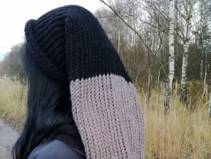 Pletená mega dlouhá čepice pruhy