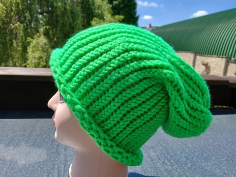 Pletená spadlá čepice (neon-zelená) dárek zima žena zimní teplá muž 