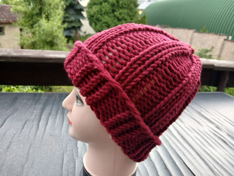 Pletená čepice big (vínová) SLEVA dárek zima žena zimní teplá muž 