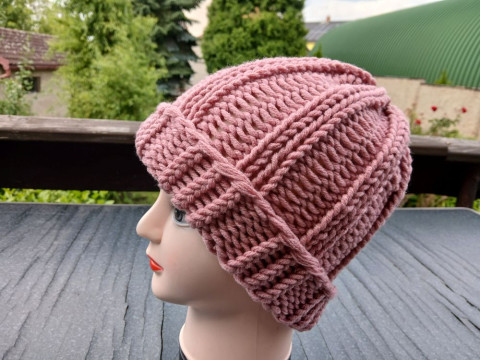 Pletená čepice big (starorůžová) dárek zima žena zimní teplá muž 