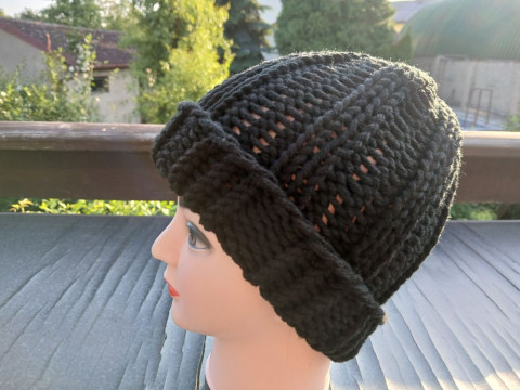 Pletená čepice big (černá) SLEVA dárek zima žena zimní teplá muž 