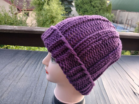 Pletená čepice big fialová  lilková dárek zima žena zimní teplá muž 