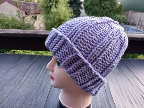 Pletená čepice big sv. fialová lila dárek zima žena zimní teplá muž 