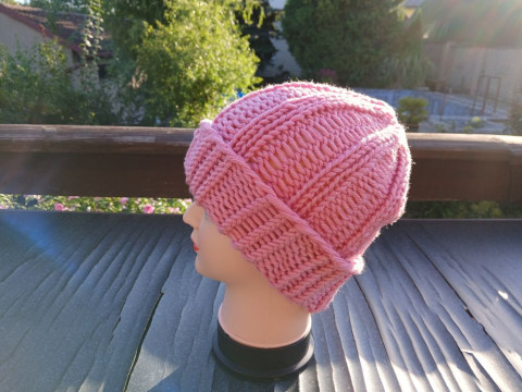 Pletená čepice big (růžová) SLEVA dárek zima žena zimní teplá muž 