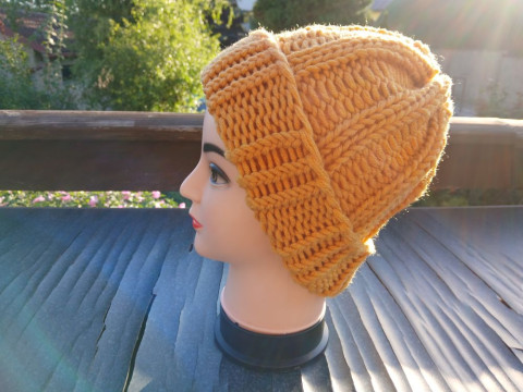 Pletená čepice big (hořčicová)SLEVA dárek zima žena zimní teplá muž 