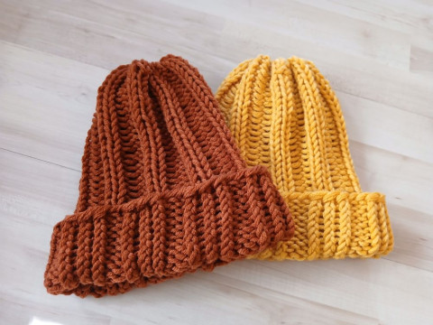 Pletená čepice big rezavá-skořicová dárek zima žena zimní teplá muž 