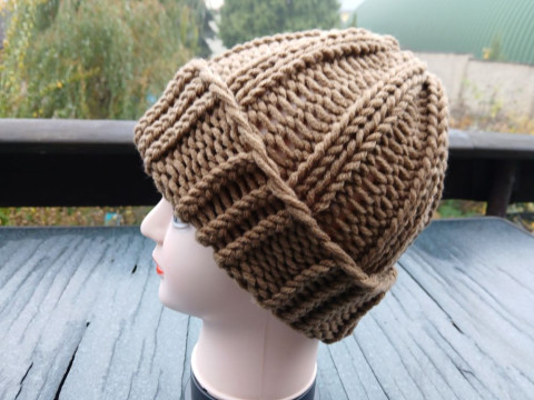 Pletená čepice big (světle hnědá) dárek zima žena zimní teplá muž 