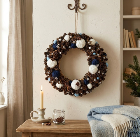 Vánoční věnec - KDYŽ MRÁZ ČARUJE zima modrá vánoce vánoční věnec mráz advent šišky adventní mrazivý štědrý den bukvice přírodniny šiškový studené tóny ze šišek 