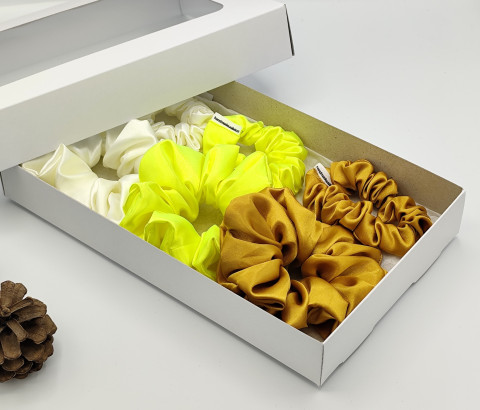 Dárková sada žlutá - 6 scrunchies spona sponka sponky do vlasů spony scrunchies scrunchie 