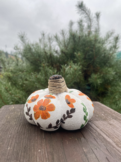 Malovaná dýně z betonu podzim dýně květiny příroda přírodní ozdoba zahradní malovaná lístky beton 