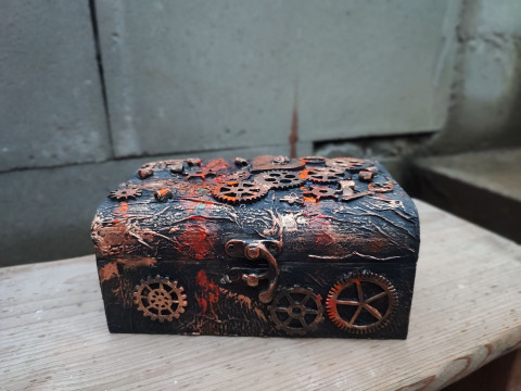 Krabička Steampunk dekorace krabička steampunk pokladnička šperkovnice fantasy ruční práce industriální ozubená kolečka originální dárek gotický styl. temná elegance 