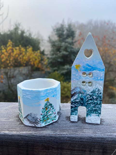 Vánoční svícen a domeček ručně malované svícen vánoční sada domeček set 