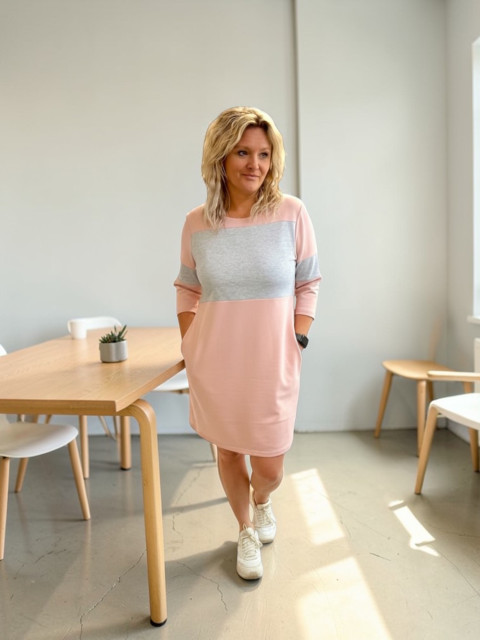 Dámské šaty Růžovka M/L šaty hřejivé šatky melírované svetrové 