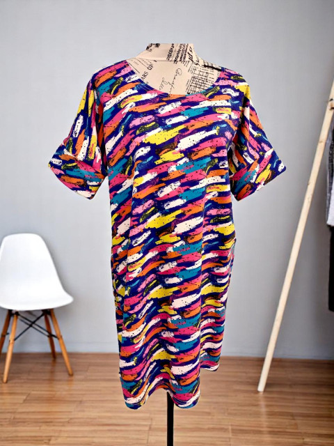 Dámské šaty Barvičky - L/XL veselé barevná šaty barvy volné bavlněné teplákové šatovka 