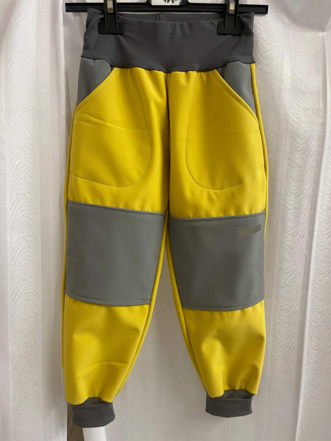 Dětské softshell kalhoty žluté-104 dětské kalhoty bavlněné tepláky hořčicové baggy 
