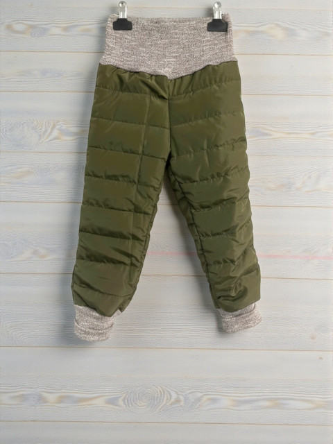 Oteplováky khaki prošev - 104 dětské kalhoty bavlněné tepláky hořčicové baggy 