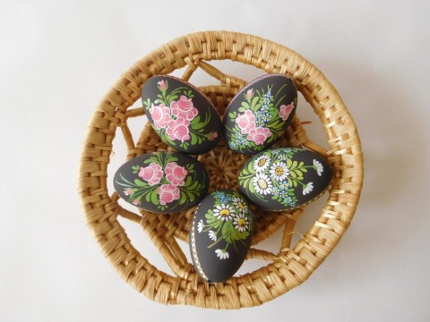 Kraslice husí 5 ks černá jaro velikonoce kraslice tradice home decor folklor jarní dekorace lidové umění husí vejce 