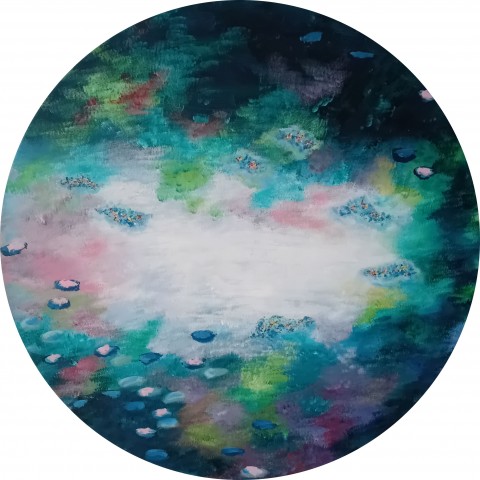 Lekníny no.6 (60x60cm) od Floydled voda originální květiny příroda přírodní krajina rostliny krajinka jezerní originál jezero flóra vodní život rybník lekníny impresionismus monet floydled floydled art 