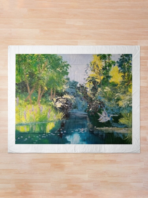 Přehoz 264x224 cm od Floydled voda polštáře polštářky květiny příroda přírodní polštář polštářek rostliny stromy povlak les ptáci flóra vodní rybář rybník řeka bytový textil povlaky rybaření hygge floydled 