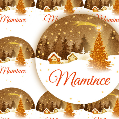 VESNIČKA-MAMINCE - jmenovky zábava sníh strom zima vánoce jmenovka přání příroda vánoční hvězda hvězdička jmenovky advent maminka domy vesnička nálepka samolepky samolepka 