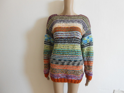 Ručně pletený svetr S,M s modrá bílá svetr akryl rezavá vlna merino m 