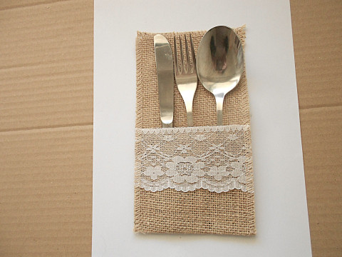 Jutová kapsa na příbory sada 2 ks vánoce krajka juta kapsa příbory 