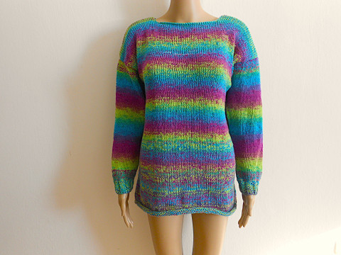 Ručně pletený svetr s vlnou M,L zelená fialová žlutá svetr akryl vlna 