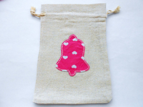 Dárkový pytlík lněný 13x18 cm dárek vánoce růžová zvonek pytlík len 