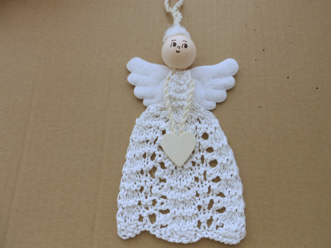 Pletený andělíček k zavěšení vánoce bavlna bílá béžová anděl andělka 
