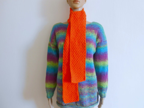 Větší šála s vlnou oranžová šála dámská akryl dětská vlna 