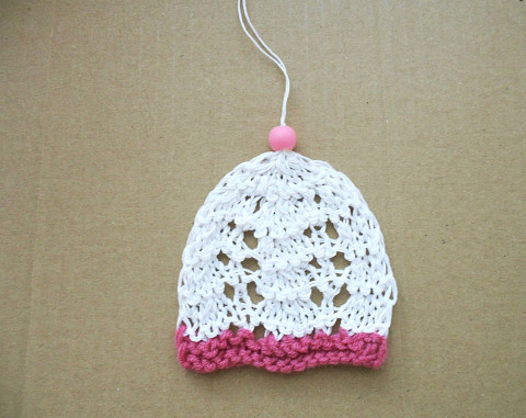 Pletený zvoneček k zavěšení vánoce růžová bavlna bílá zvoneček zvonek akryl 