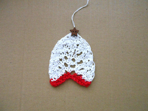 Pletený zvoneček k zavěšení červená vánoce bavlna bílá zvoneček zvonek akryl 