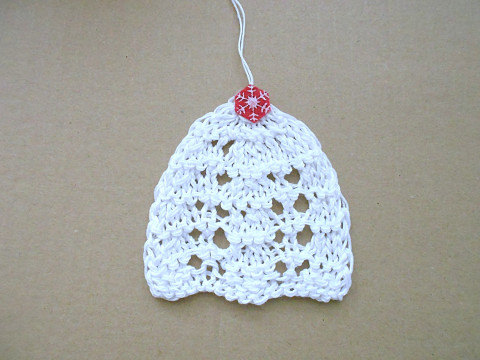 Pletený zvoneček k zavěšení červená vánoce bavlna bílá zvoneček zvonek akryl 