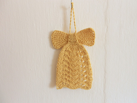 Pletený zvoneček k zavěšení větší vánoce bavlna zvoneček zvonek žlutá akryl 