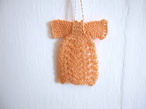 Pletený zvoneček k zavěšení větší oranžová vánoce bavlna zvoneček zvonek akryl 