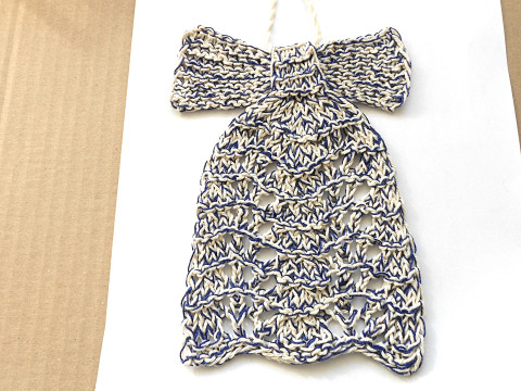 Pletený zvoneček k zavěšení větší modrá vánoce bavlna zvoneček zvonek béžová 