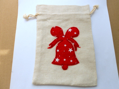 Dárkový pytlík lněný 13x18 cm červená dárek vánoce zvonek pytlík len 