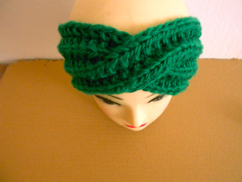 Křížená čelenka merino zelená dámská čelenka merino křížená 