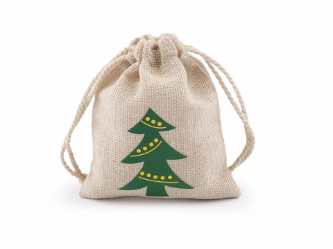 Dárkový pytlík se stromečkem zelená vánoce bavlna pytlík béžová 