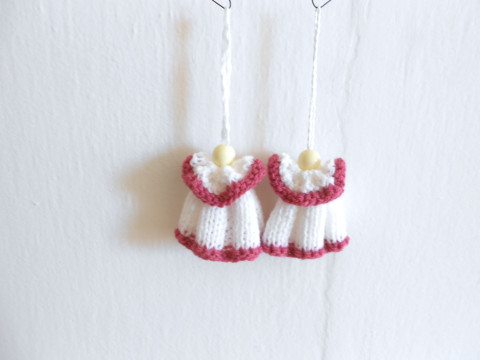 Pletený zvoneček k zavěšení vánoce růžová bavlna bílá zvoneček zvonek akryl 