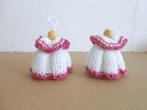 Pletený zvoneček k zavěšení vánoce růžová bavlna bílá zvoneček zvonek akryl 