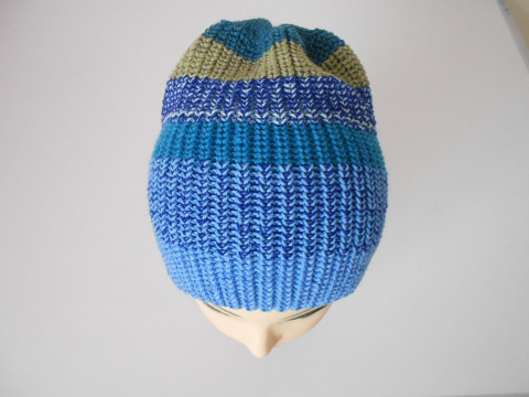 Pružná dětská čepice 90% merino modrá čepice akryl khaki merino 