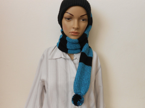 Maxi dlouhá čepice 2v1 modrá čepice černá maxi akryl vlna dlouhá 