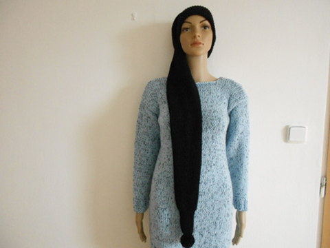 Maxi dlouhá čepice 2v1 s vlnou čepice černá maxi akryl vlna 