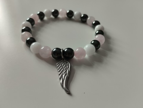 Náramek s nerezovým křídlem náramek anděl růženín hematit ja 
