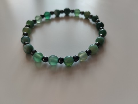 Náramek achát zelený s hematitem náramek achát hematit zelená šed 