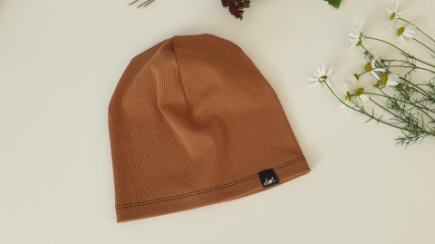 Čepice * Karamel RIB čepice šití hnědá úplet čelenka karamel nákrčník teplákovina set překřížená rib žebrovaný jungle green 