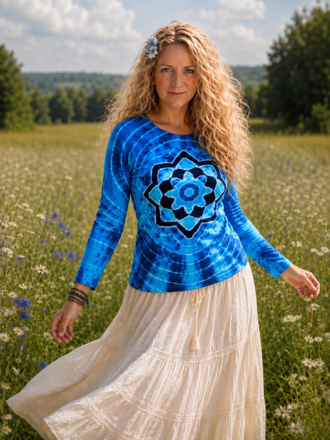 Batikované tričko - Moře kvete moře modrá léto mandala hippie batikované bohémské 