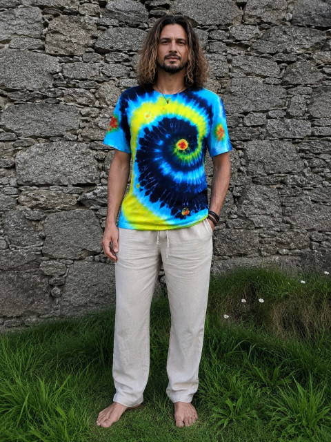 Batikované tričko XL - Galaktické moře modrá léto spirála vesmír hippie batikované bohémské 